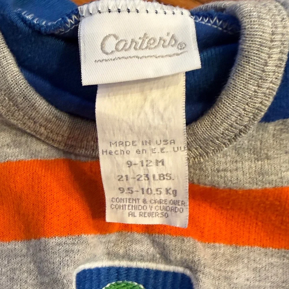 Vintage Carter's Baby Outfit Set 3-6M USA‎ Striped Romper & Blue Bodysuit 9-12M